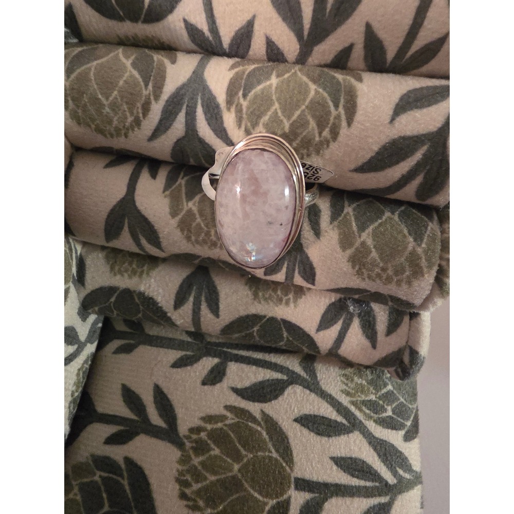 Sterling Silver 925 Oval Moonstone Cabochon Solitaire Ring Size 7